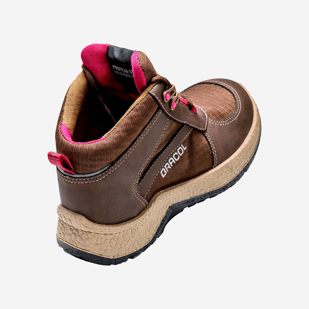 Botina de Segurança Feminina Cadarço Bico PVC Microfibra Marrom e Rosa Bracol Jade 4038BHFM4700LL C.A 42307
