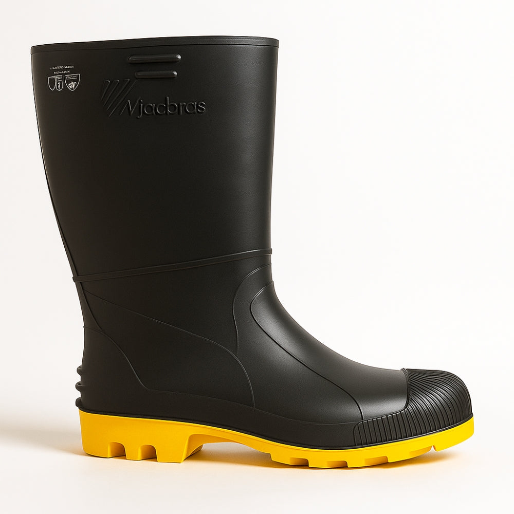 Bota de PVC Cano Curto 28,1cm Preta Amarela Solado Antiderrapante Vulcabras BPCC30 CA 27223