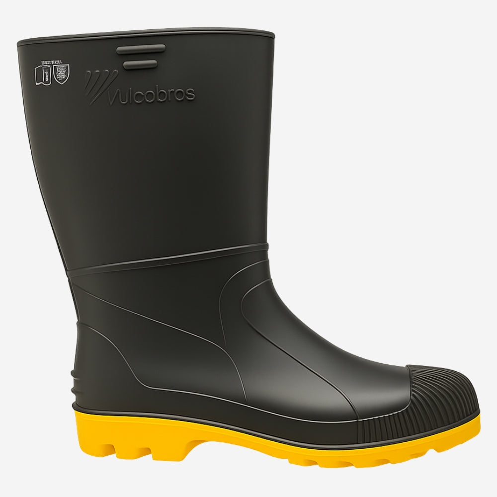 Bota de PVC Cano Curto 28,1cm Preta Amarela Solado Antiderrapante Vulcabras BPCC30 CA 27223