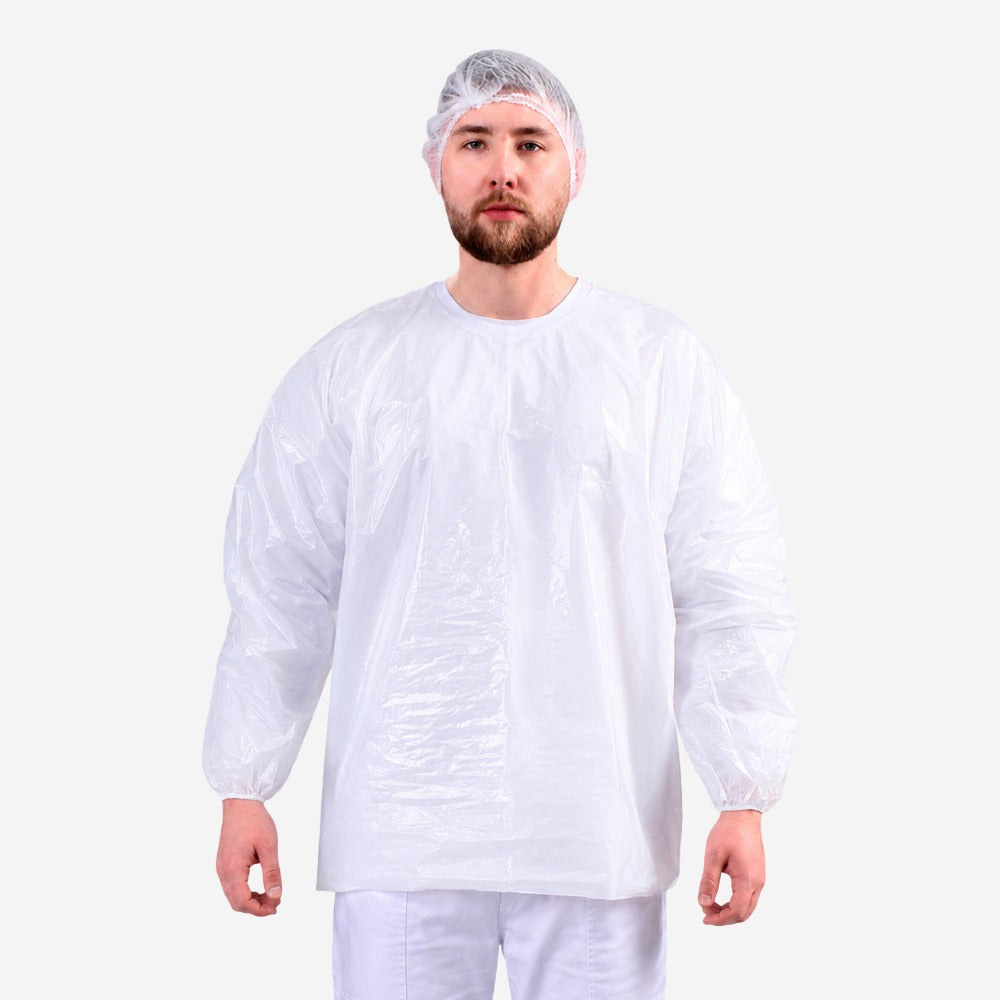 Bata Descartável de Polietileno Branca com Elástico Prevemax BAT00125 CA 30354