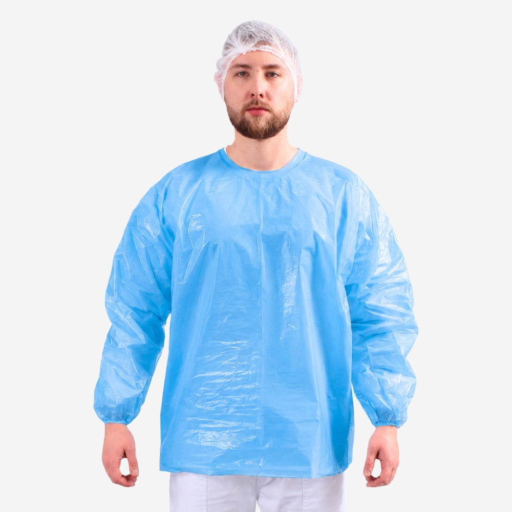 Bata Impermeável de Polietileno Azul Oceano sem Capuz com Elástico Prevemax BAT00129