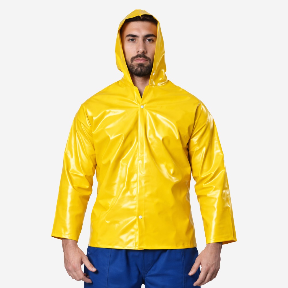 Blusão de PVC Forrado Amarelo Com Capuz Fixo Fechamento Frontal Brascamp CA 28482
