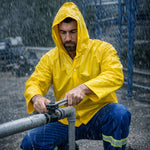 Blusão de PVC Forrado Amarelo Com Capuz Fixo Fechamento Frontal Brascamp CA 28482