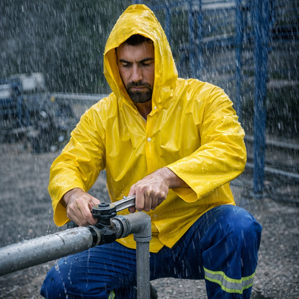 Blusão de PVC Forrado Amarelo Com Capuz Fixo Fechamento Frontal Brascamp CA 28482