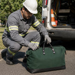 Bolsa de Lona Verde para Ferramentas e EPIs Telecom Eletricista Resistente 45x22x30cm 15kg Transporte Profissional