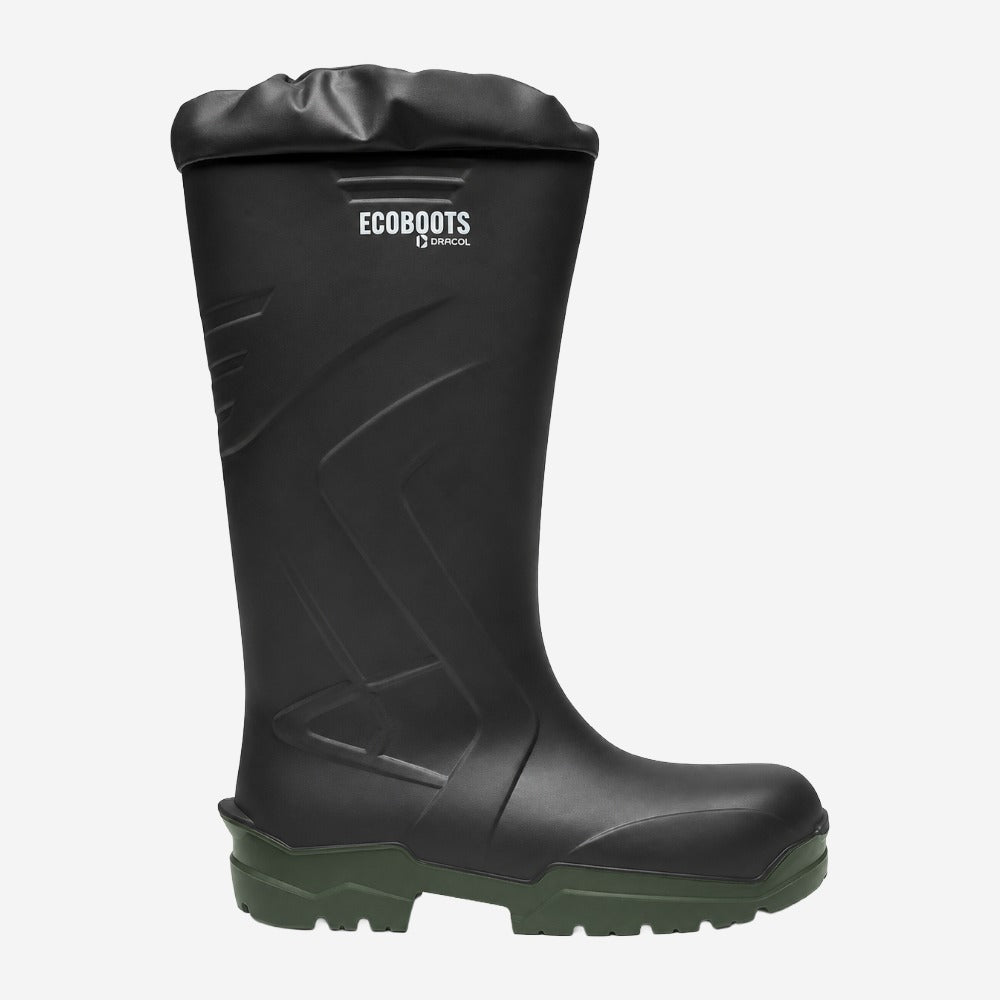 Bota De PU Bico Composite Palmilha de Aço Cano Longo 35cm Preta Com Verde Solado Antiderrapante Bracol Polytech 91BPUL100PL C.A 34233