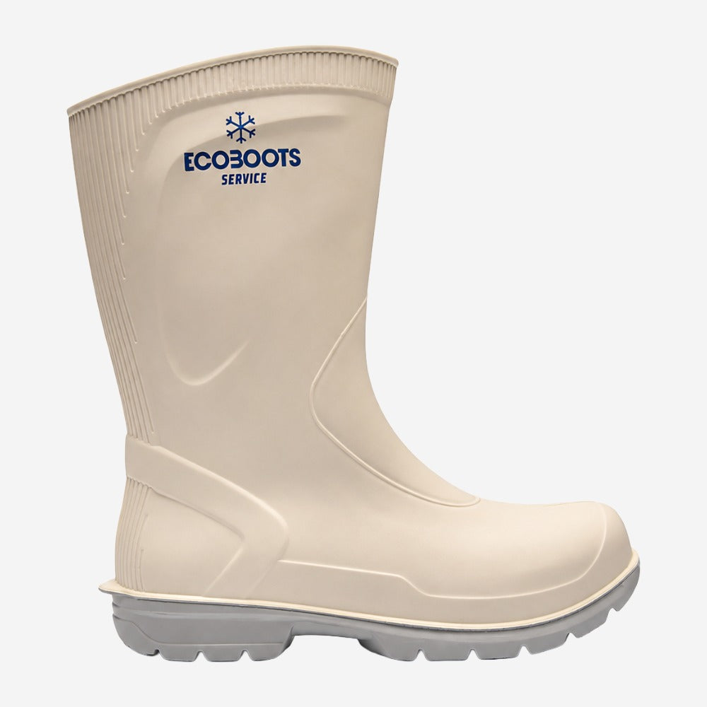 Bota De PU Cano Médio 26cm Branca Com Cinza Com Forro Térmico Para Baixas Temperaturas Solado Antiderrapante Ecoboots 91SPUC600 C.A 38589