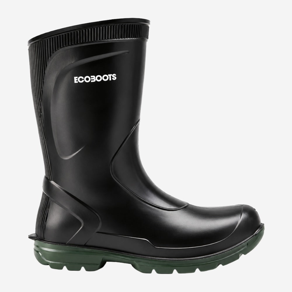 Bota De PU Cano Médio 26cm Preta Com Verde Com Forro Térmico Para Baixas Temperaturas Solado Antiderrapante Ecoboots 91LPUC600 C.A 38589