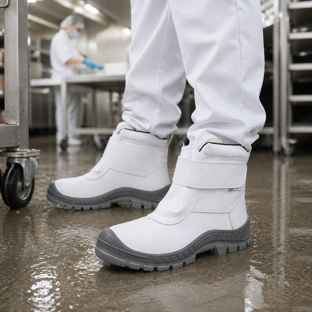 Bota Térmica Para Frigorífico Velcro Bico Aço Couro Hidrofugado Branco Forro em Lã Marluvas 50C32 FRI A CP C.A 13146