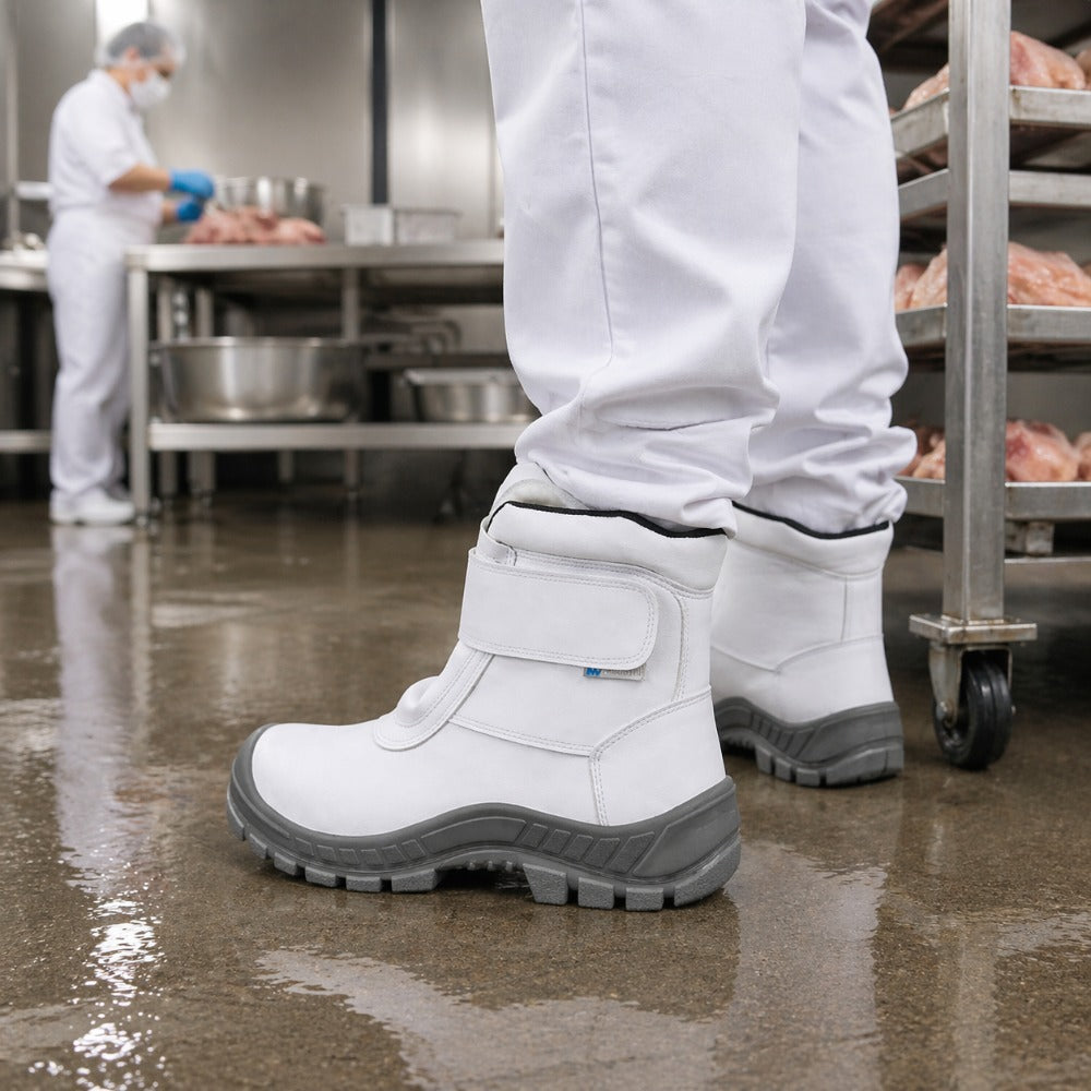 Bota Térmica Para Frigorífico Velcro Bico Aço Couro Hidrofugado Branco Forro em Lã Marluvas 50C32 FRI A CP C.A 13146
