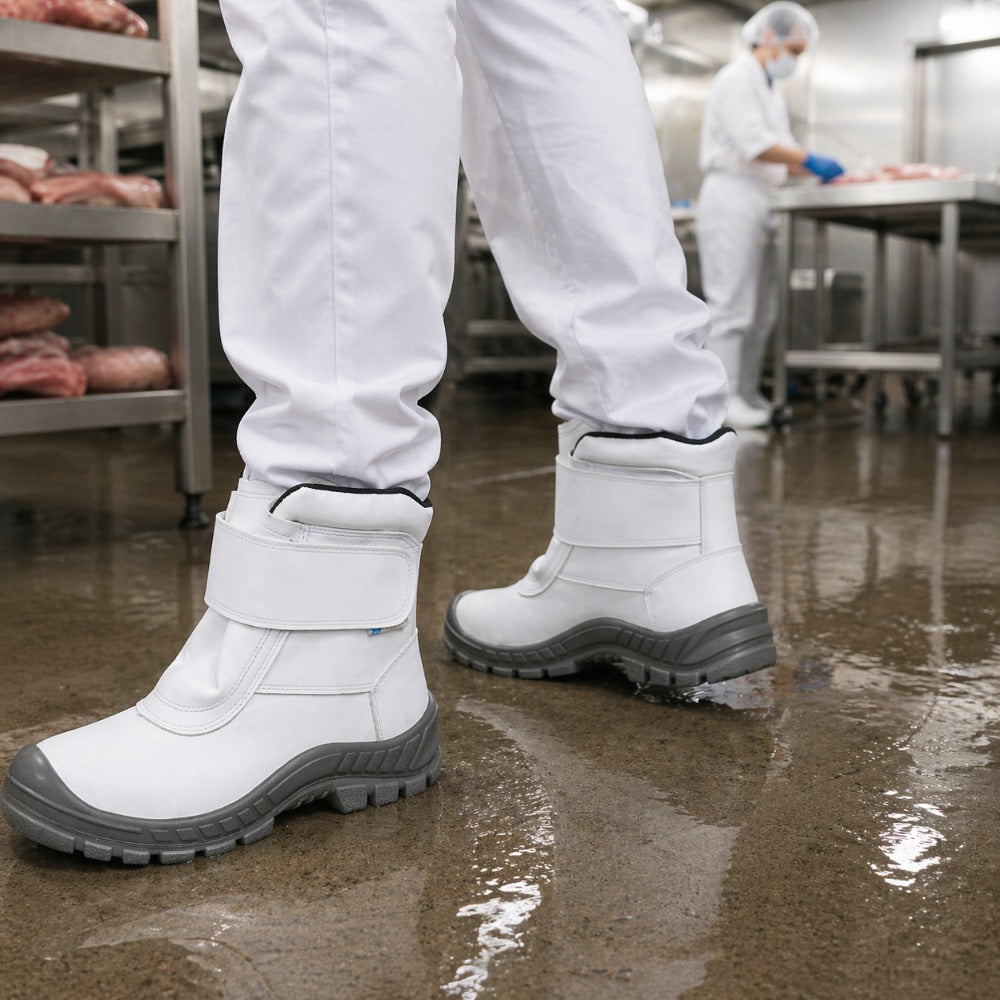 Bota Térmica Para Frigorífico Velcro Bico PVC Couro Hidrofugado Branco Forro em Lã Marluvas 50C32 FRI BP CP C.A 13145