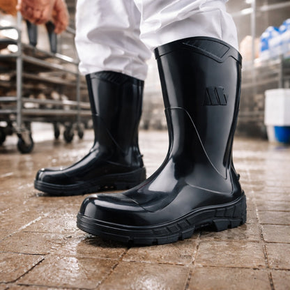 Bota de PVC Bico Aço Cano Médio 25cm Preta Com Forro Solado Antiderrapante Marluvas 100AWORKF CM PR A C.A 48256