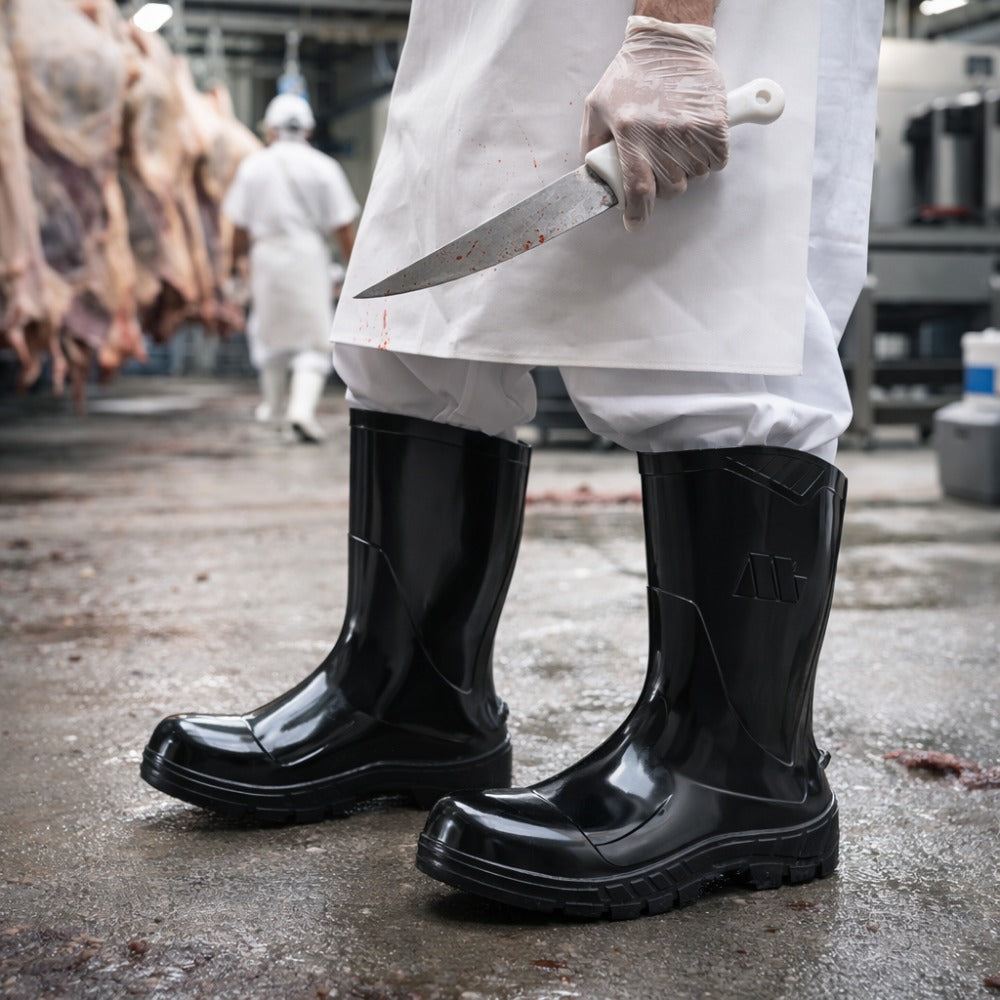 Bota de PVC Bico Aço Cano Médio 25cm Preta Com Forro Solado Antiderrapante Marluvas 100AWORKF CM PR A C.A 48256