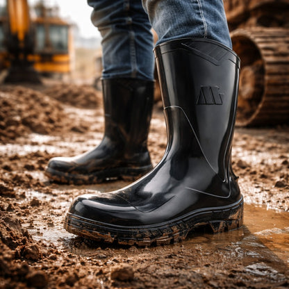 Bota de PVC Bico Aço Cano Médio 25cm Preta Com Forro Solado Antiderrapante Marluvas 100AWORKF CM PR A C.A 48256