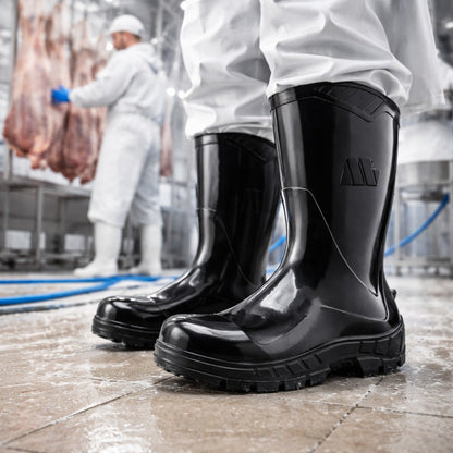 Bota de PVC Bico Aço Cano Médio 25cm Preta Com Forro Solado Antiderrapante Marluvas 100AWORKF CM PR A C.A 48256