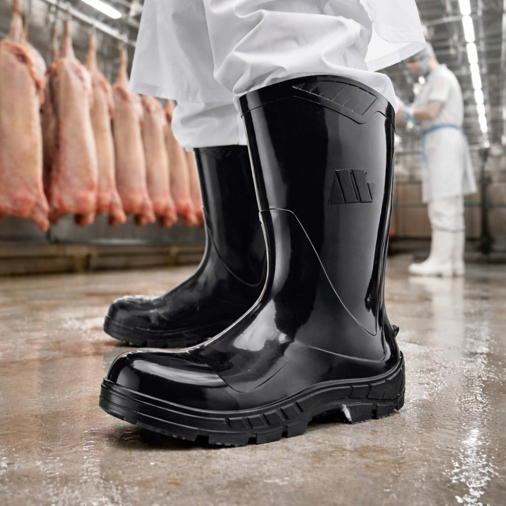 Bota de PVC Bico Aço Cano Médio 25cm Preta Com Forro Solado Antiderrapante Marluvas 100AWORKF CM PR A C.A 48256