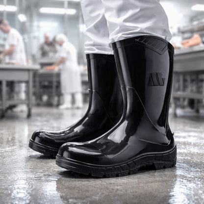 Bota de PVC Bico Aço Cano Médio 25cm Preta Com Forro Solado Antiderrapante Marluvas 100AWORKF CM PR A C.A 48256