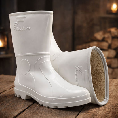 Bota de PVC Cano Curto 25,4cm Branca Forro Térmico Lã Solado Antiderrapante Vulcabras a C.A 25766
