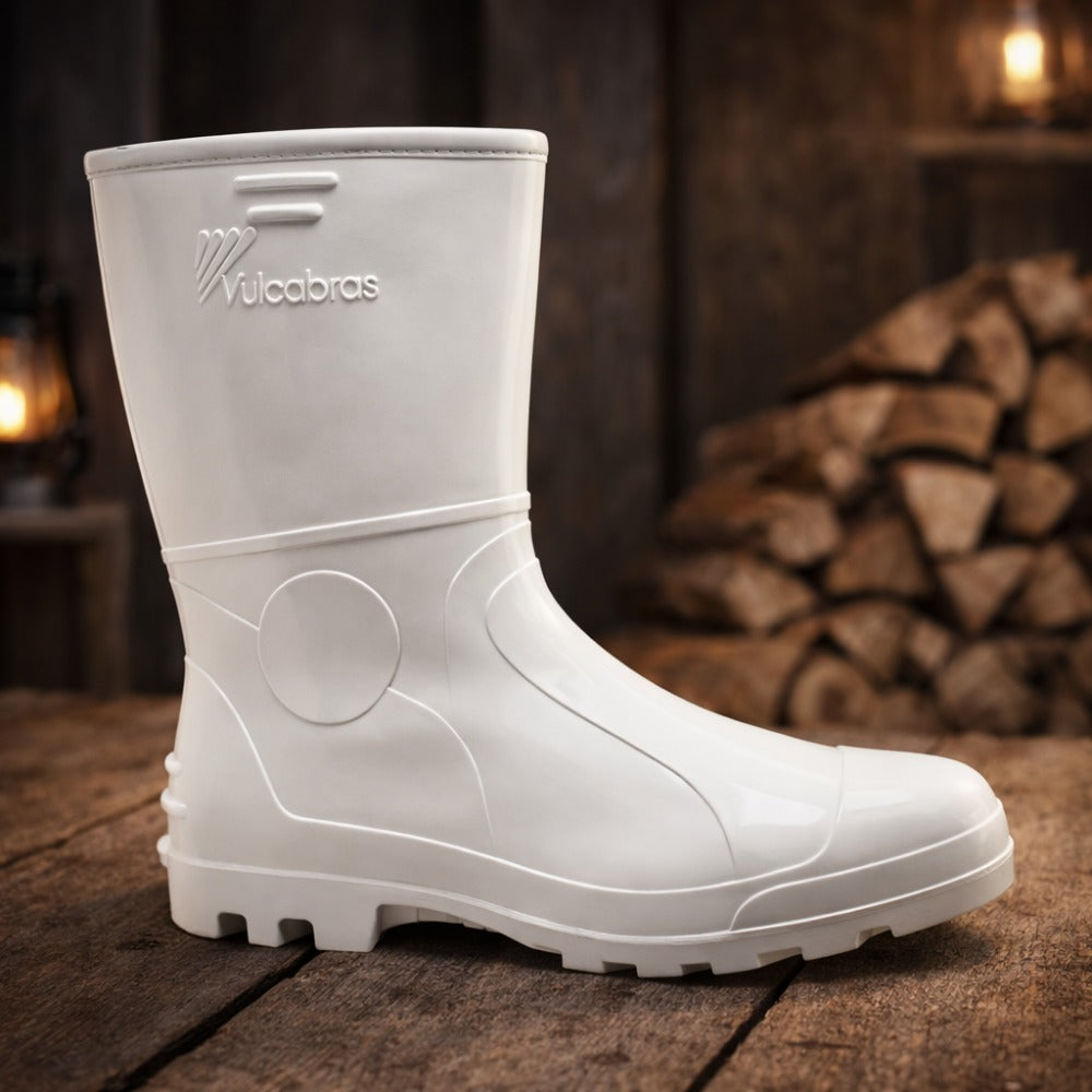 Bota de PVC Cano Curto 25,4cm Branca Forro Térmico Lã Solado Antiderrapante Vulcabras a C.A 25766