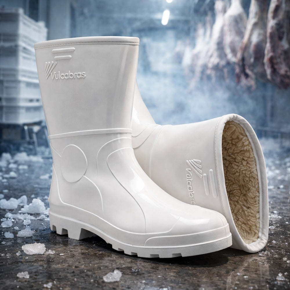 Bota de PVC Cano Curto 25,4cm Branca Forro Térmico Lã Solado Antiderrapante Vulcabras a C.A 25766