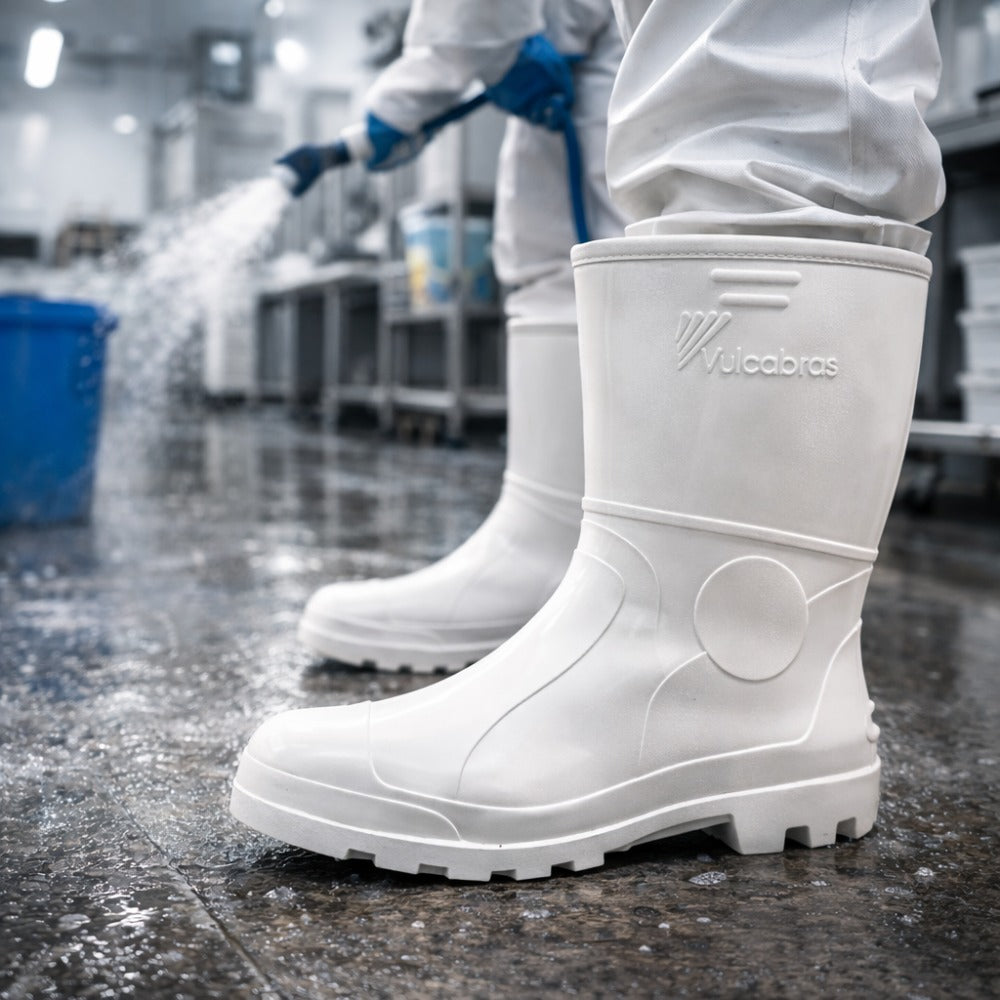 Bota de PVC Cano Curto 25,4cm Branca Forro Térmico Lã Solado Antiderrapante Vulcabras a C.A 25766