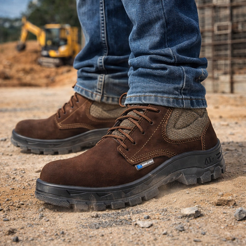 Botina de Segurança Cadarço Bico Composite Couro Nobuck Marrom Café Marluvas 50B26 CB C NUB C.A 42392