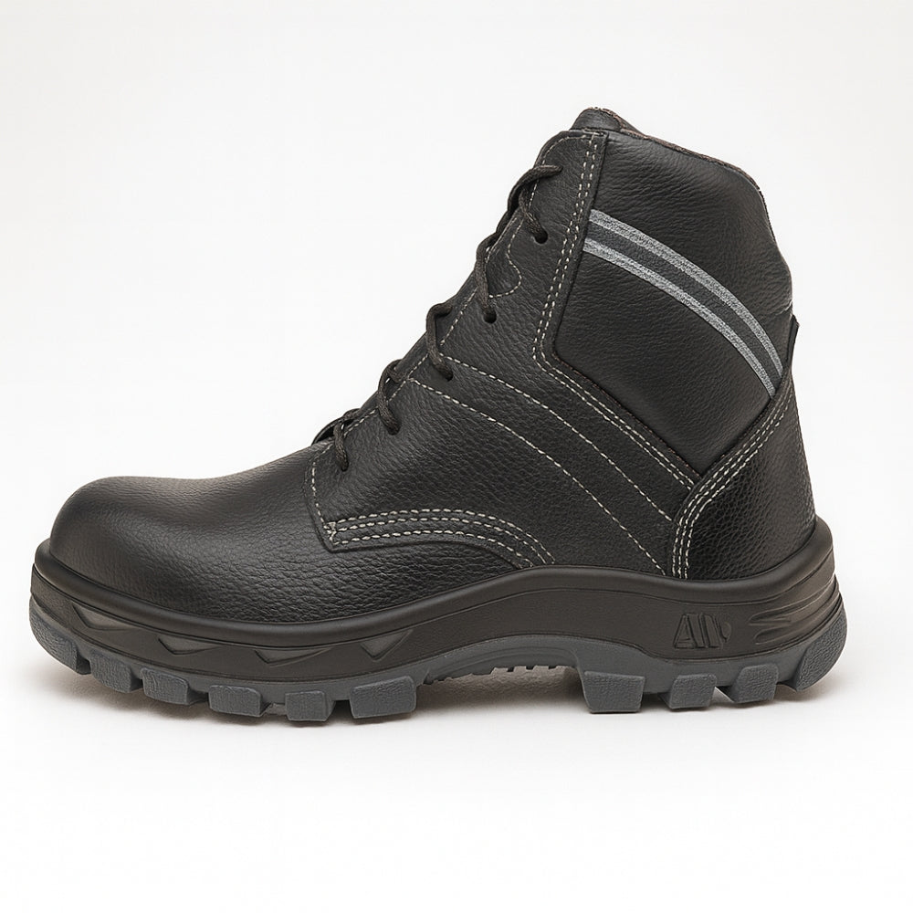 Botina de Segurança Cadarço Bico Composite Palmilha Antiperfurante Couro Preta Marluvas 50B29 CPAP CA 46070