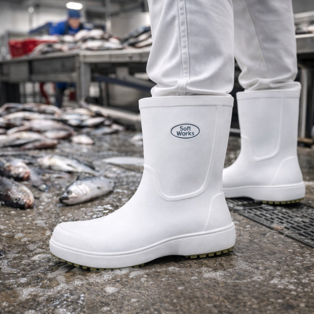 Bota de EVA Bico Composite Cano Longo 28,2cm Branca Solado Antiderrapante Eletricista Térmica Soft Works BB86 C.A 39347