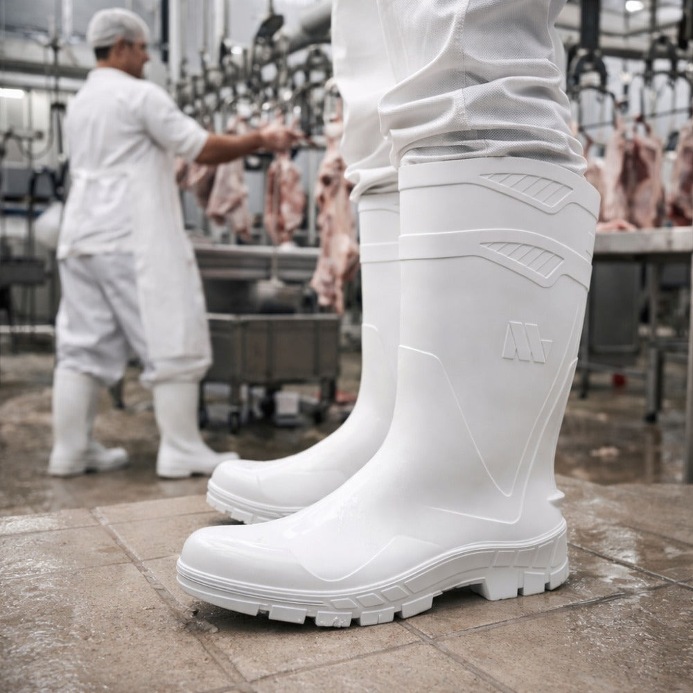Bota de PVC Bico Aço Cano Longo 32cm Branca Com Forro Solado Antiderrapante Marluvas 100AWORKF CA BR A C.A 48255