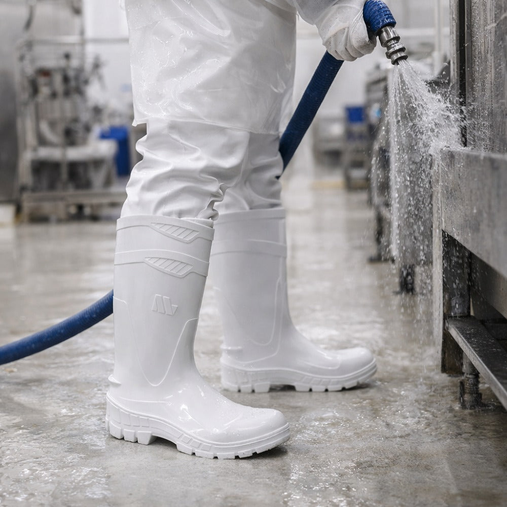 Bota de PVC Bico Aço Cano Longo 32cm Branca Com Forro Solado Antiderrapante Marluvas 100AWORKF CA BR A C.A 48255