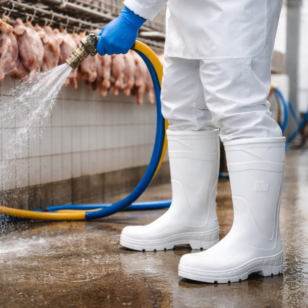 Bota de PVC Bico Aço Cano Longo 32cm Branca Com Forro Solado Antiderrapante Marluvas 100AWORKF CA BR A C.A 48255