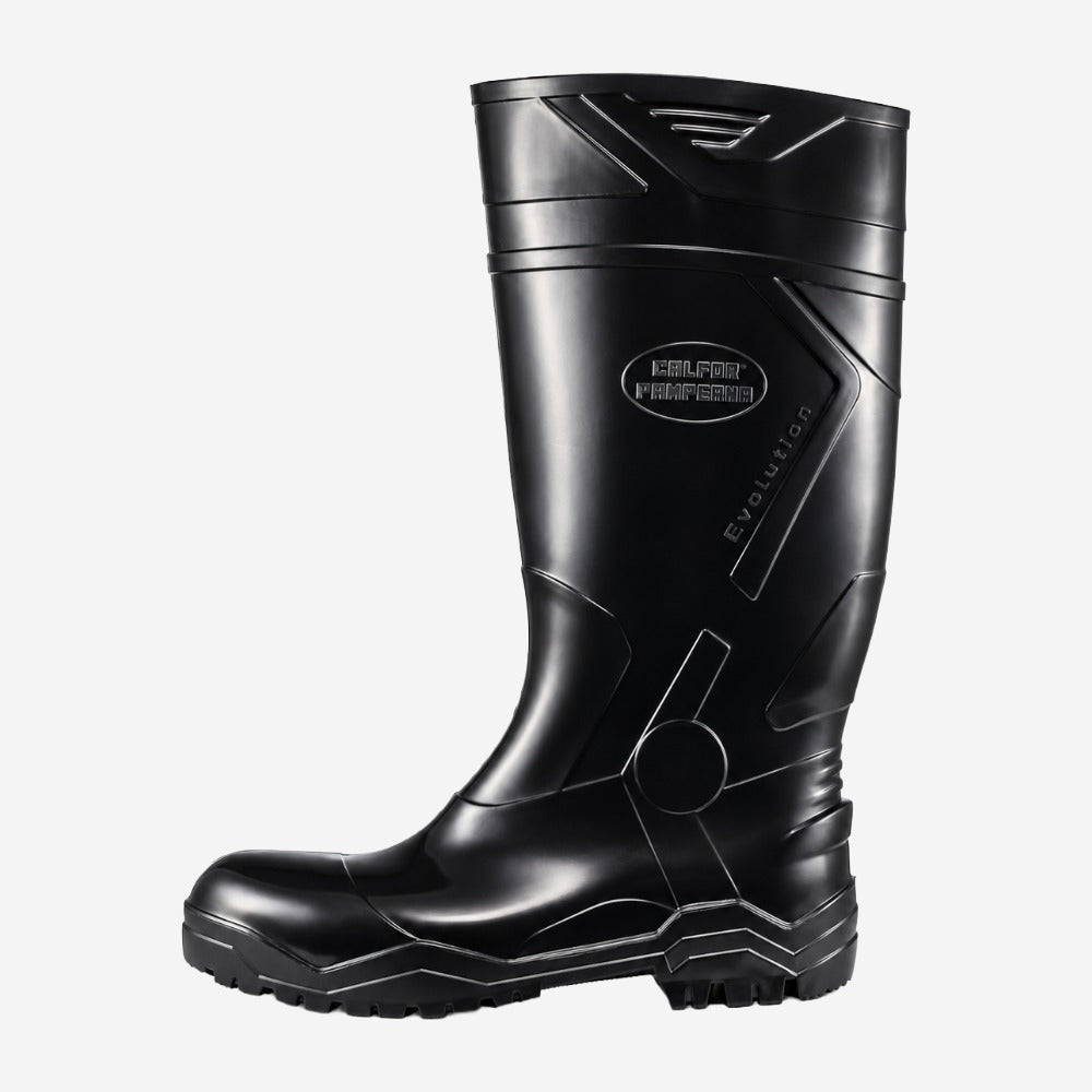 Bota de PVC Bico Aço Cano Longo 37cm Preta Com Forro Solado Antiderrapante Calfor Evolution CECP505 CB C.A 35400