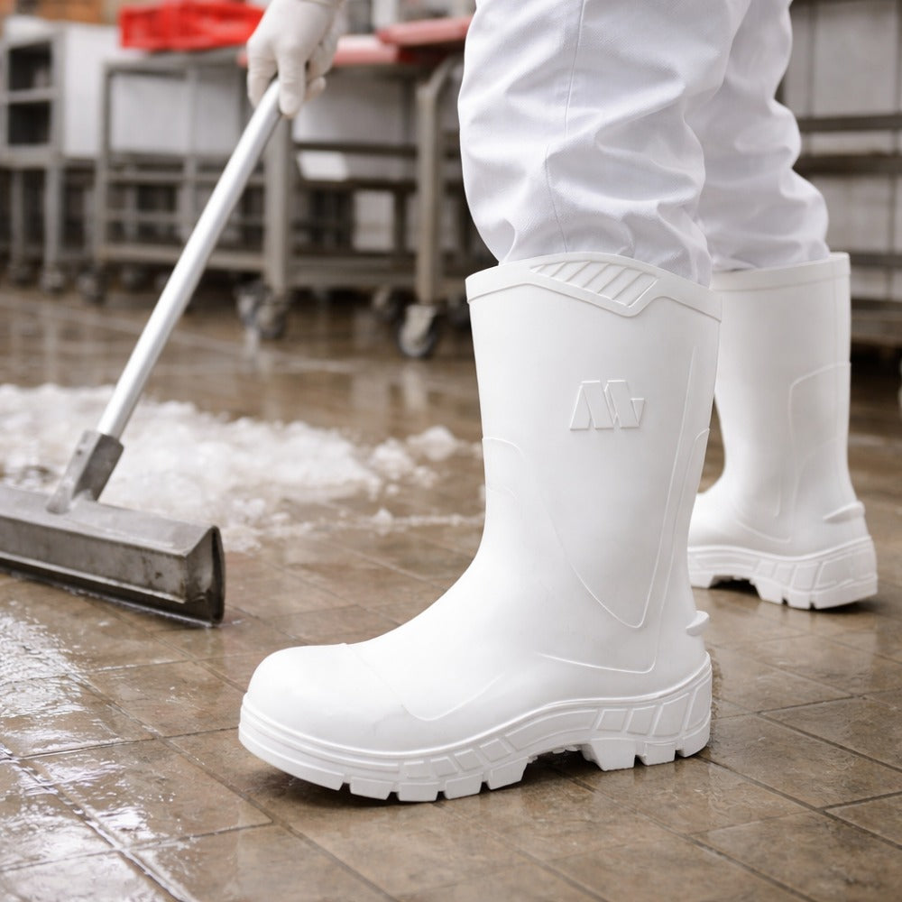 Bota de PVC Bico Aço Cano Médio 25cm Branca Com Forro Solado Antiderrapante Marluvas 100AWORKF CM BR A C.A 48257