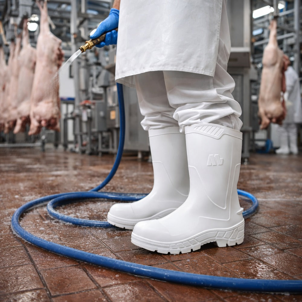 Bota de PVC Bico Aço Cano Médio 25cm Branca Com Forro Solado Antiderrapante Marluvas 100AWORKF CM BR A C.A 48257