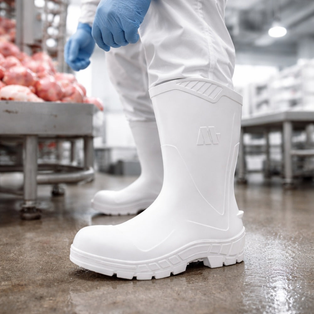 Bota de PVC Bico Aço Cano Médio 25cm Branca Com Forro Solado Antiderrapante Marluvas 100AWORKF CM BR A C.A 48257