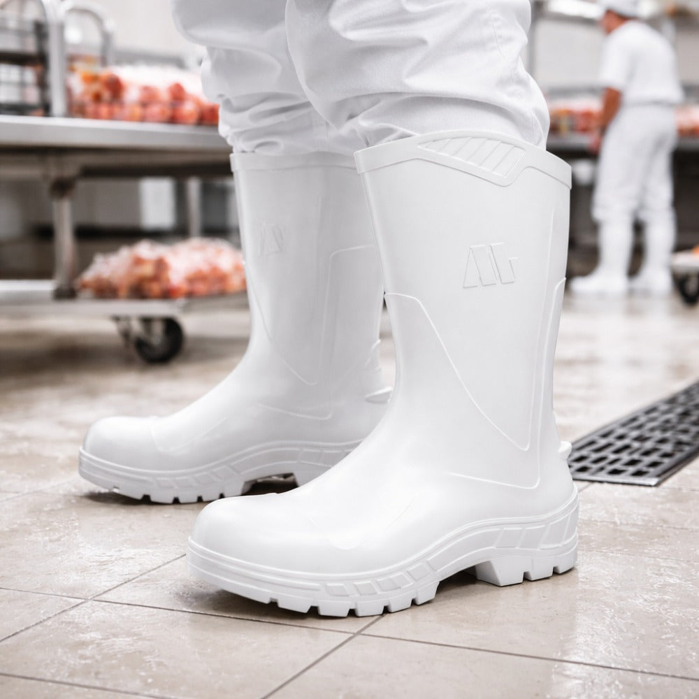 Bota de PVC Bico Aço Cano Médio 25cm Branca Com Forro Solado Antiderrapante Marluvas 100AWORKF CM BR A C.A 48257