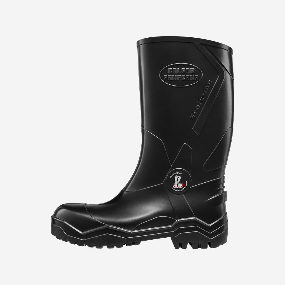 Bota de PVC Bico Aço Cano Médio 26,5cm Preta Com Forro Solado Antiderrapante Calfor Evolution CECP505 CB C.A 35400