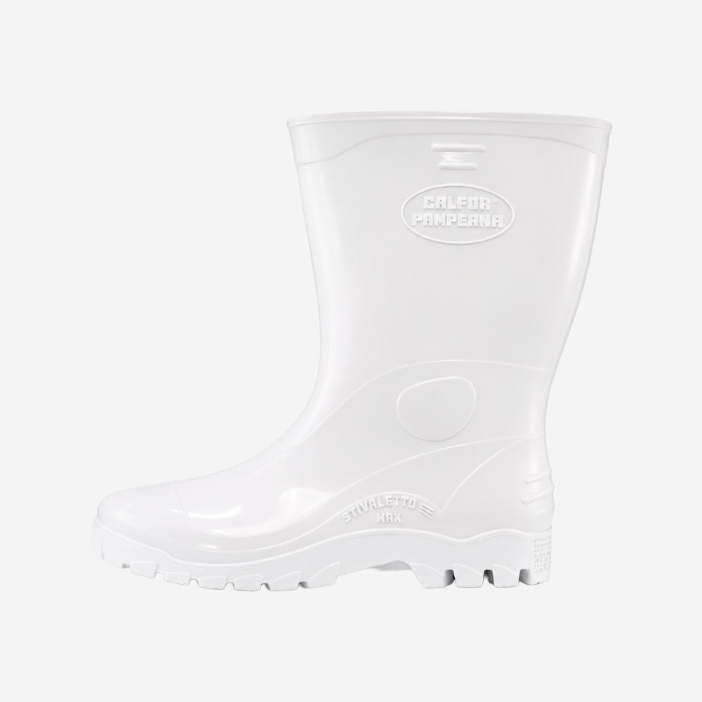 Bota de PVC Bico Aço Cano Médio 31,5cm Branca Com Forro Solado Antiderrapante Calfor Pampeana CECB505 CB C.A 35416