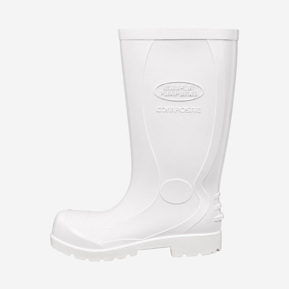 Bota de PVC Bico Composite Cano Longo 35cm Branca Com Forro Solado Antiderrapante Calfor Pampeana CELB505 CBC C.A 46877