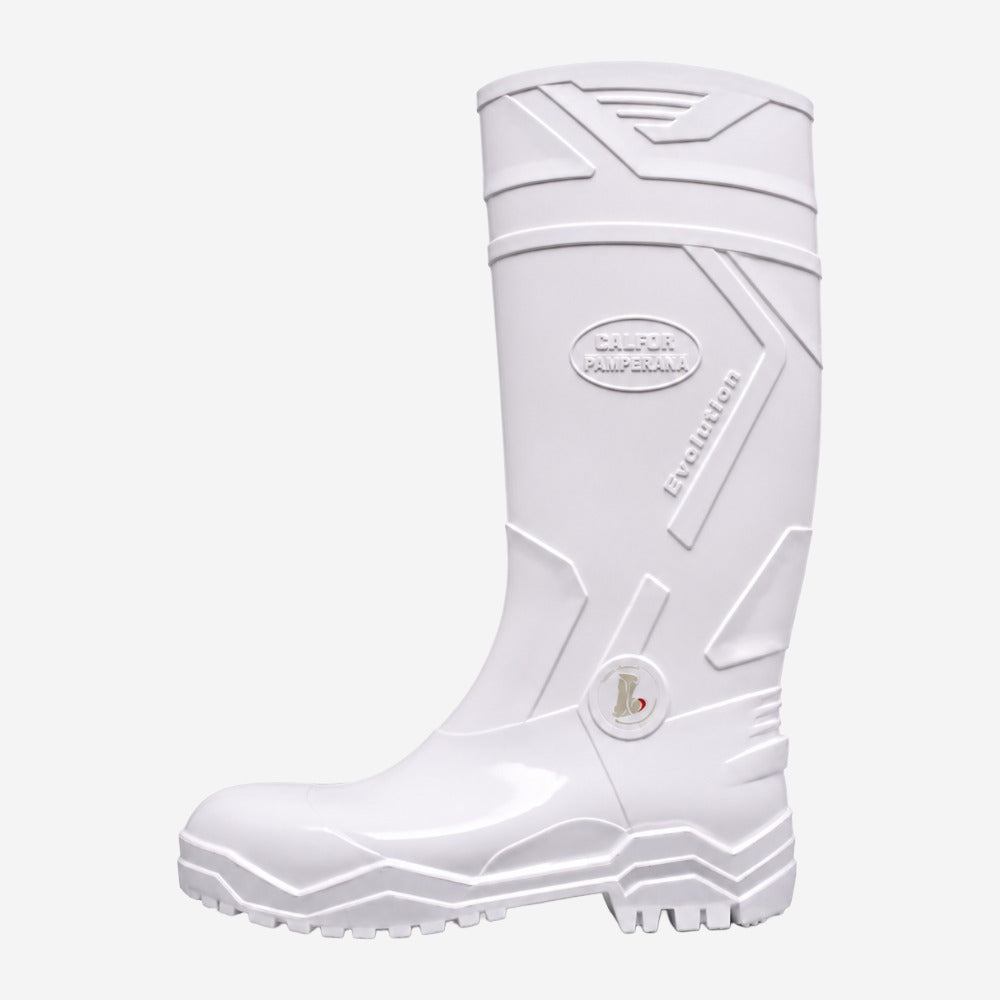 Bota de PVC Bico e Palmilha Aço Cano Longo 35cm Branca Com Forro Solado Antiderrapante Calfor Pampeana CECB505 CB C.A 35416