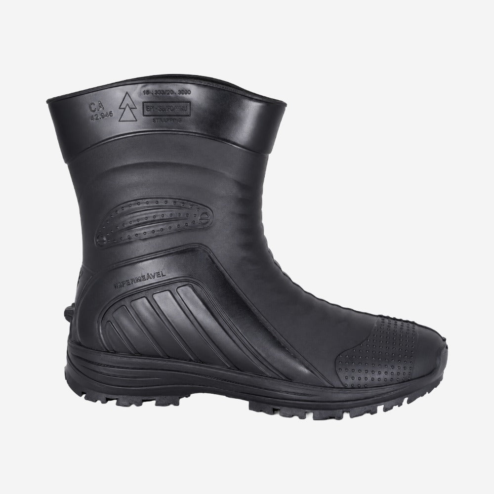 Bota de PVC Cano Médio 21cm Preta Sem forro Solado Antiderrapante Monseg Stradeiro C.A 44883