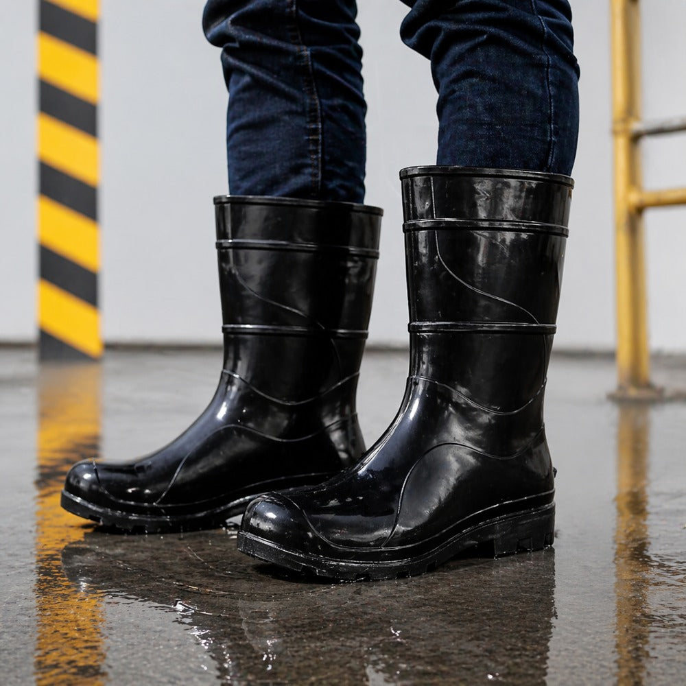 Bota de PVC Cano Médio 28,5cm Preta Com Forro Solado Antiderrapante Cartom 204 C.A 32169