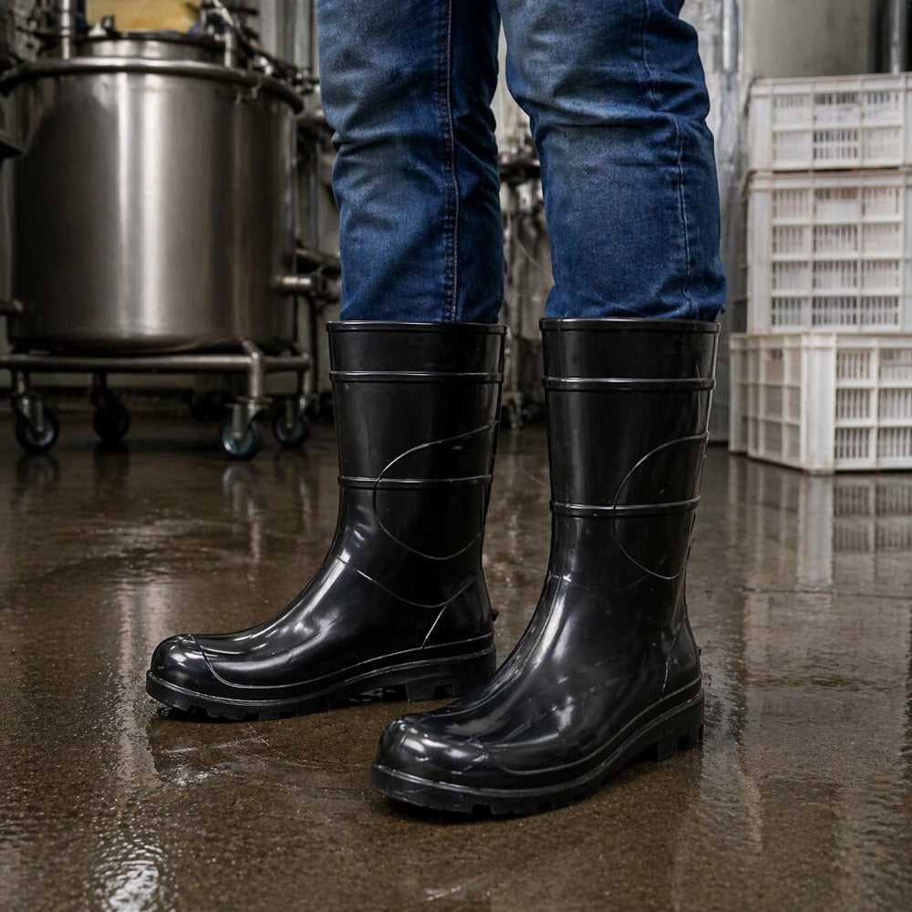 Bota de PVC Cano Médio 28,5cm Preta Com Forro Solado Antiderrapante Cartom 204 C.A 32169