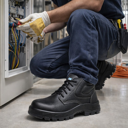 Botina de Segurança Cadarço Bico Composite Couro Hidrofugado Altas Temperaturas 300ºC Preto Marluvas 60B22 C C.A 40951