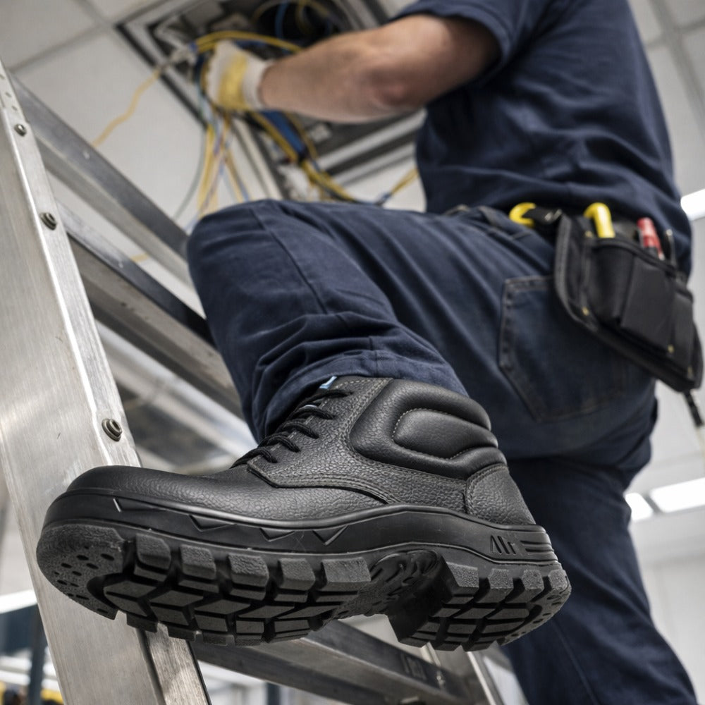 Botina de Segurança Cadarço Bico Composite Couro Hidrofugado Altas Temperaturas 300ºC Preto Marluvas 60B22 C C.A 40951