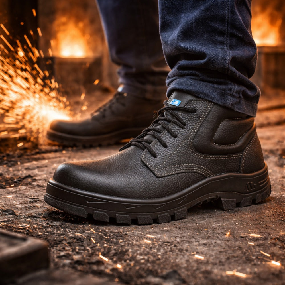 Botina de Segurança Cadarço Bico Composite Couro Hidrofugado Altas Temperaturas 300ºC Preto Marluvas 60B22 C C.A 40951
