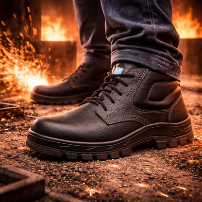 Botina de Segurança Cadarço Bico Composite Couro Hidrofugado Altas Temperaturas 300ºC Preto Marluvas 60B22 C C.A 40951