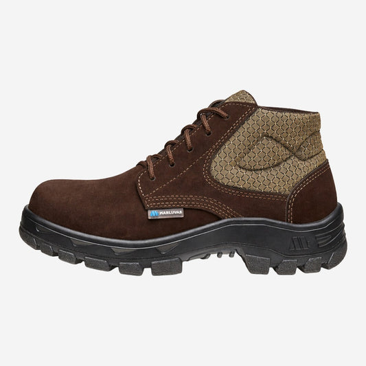 Botina de Segurança Cadarço Bico Composite Palmilha Antiperfuro Couro Nobuck Marrom Café Marluvas 50B26 CB CPAP NUB C.A 47482