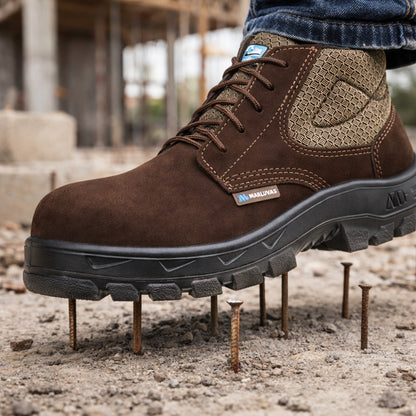 Botina de Segurança Cadarço Bico Composite Palmilha Antiperfuro Couro Nobuck Marrom Café Marluvas 50B26 CB CPAP NUB C.A 47482