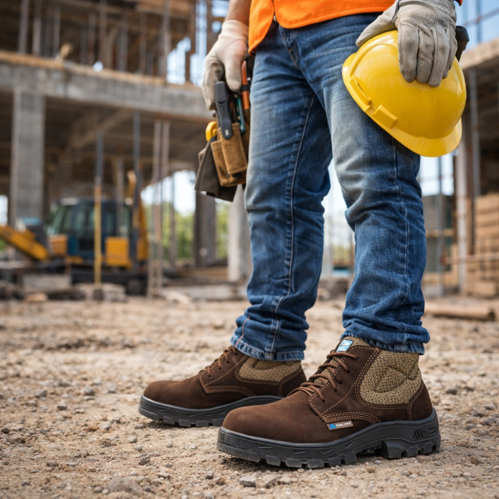 Botina de Segurança Cadarço Bico Composite Palmilha Antiperfuro Couro Nobuck Marrom Café Marluvas 50B26 CB CPAP NUB C.A 47482